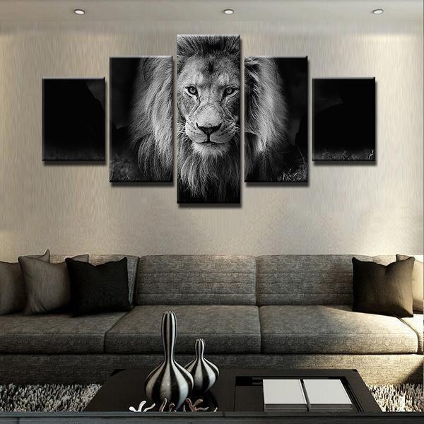 Lion Black And White Modern Animal Canvas Wall Art