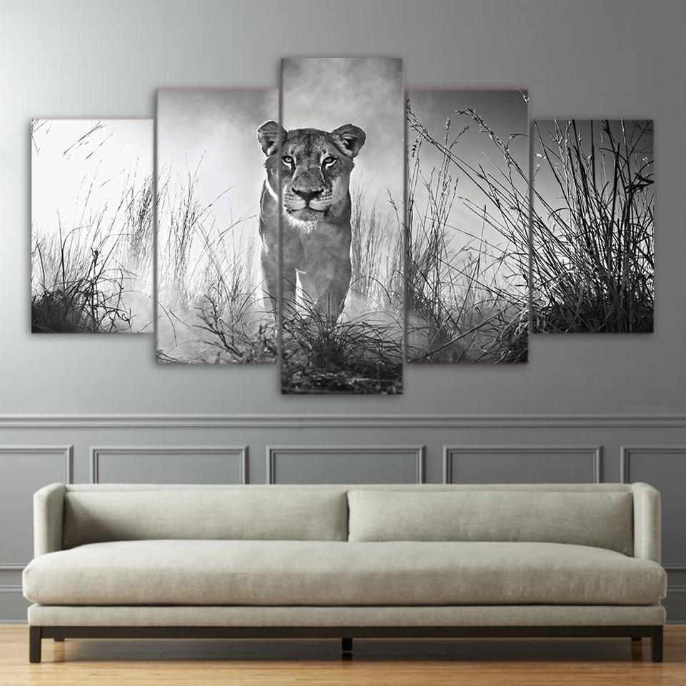 Lion Black White Animal Canvas Wall Art