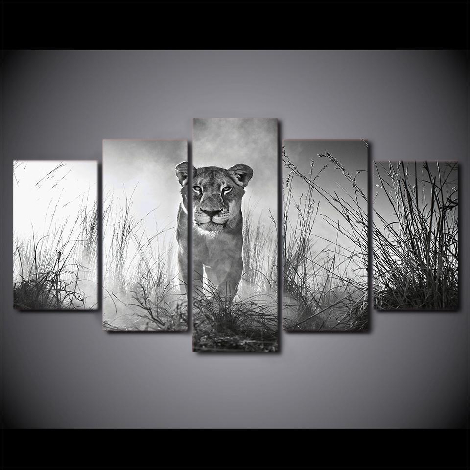 Lion Black White Animal Canvas Wall Art