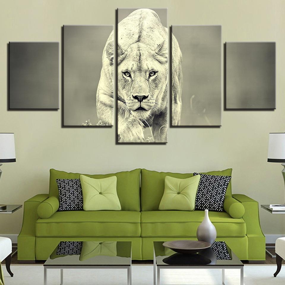 Lion Hunting Retro Animal Canvas Wall Art