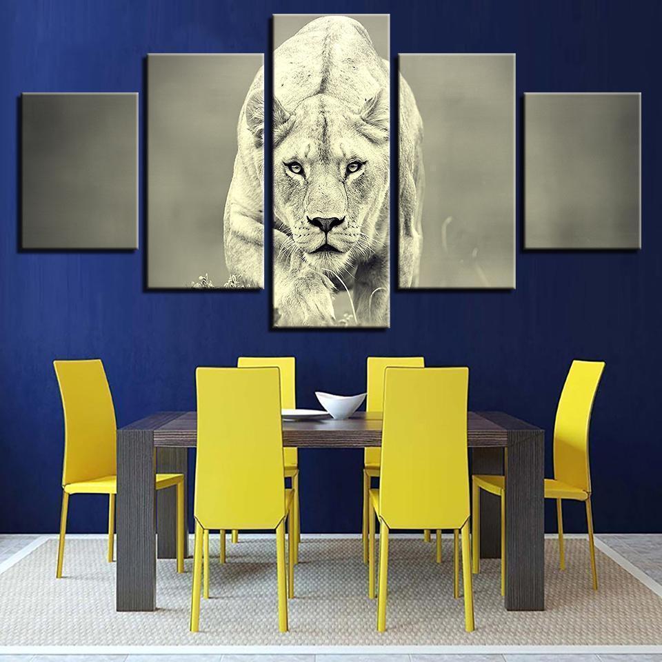 Lion Hunting Retro Animal Canvas Wall Art