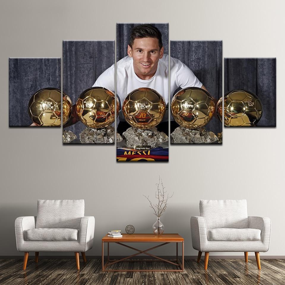 Lionel Messi 5 Golden Globe Award Soccer Canvas Wall Art