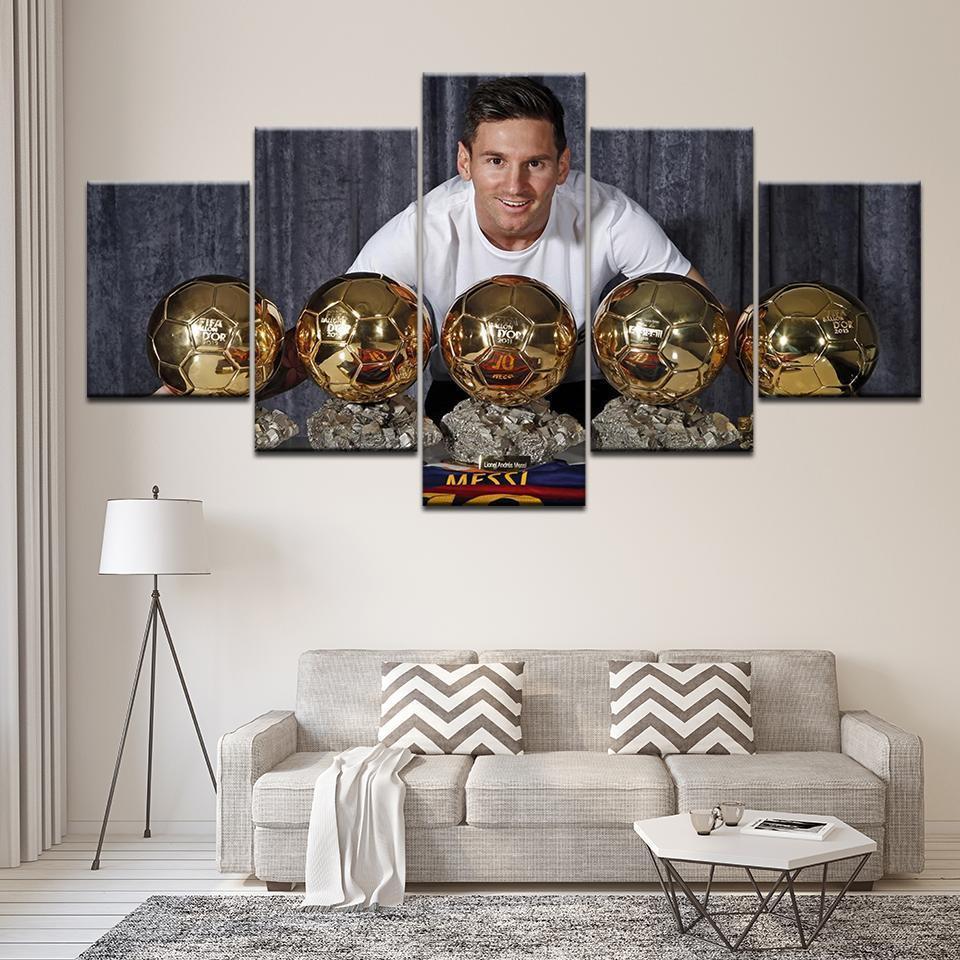 Lionel Messi 5 Golden Globe Award Soccer Canvas Wall Art