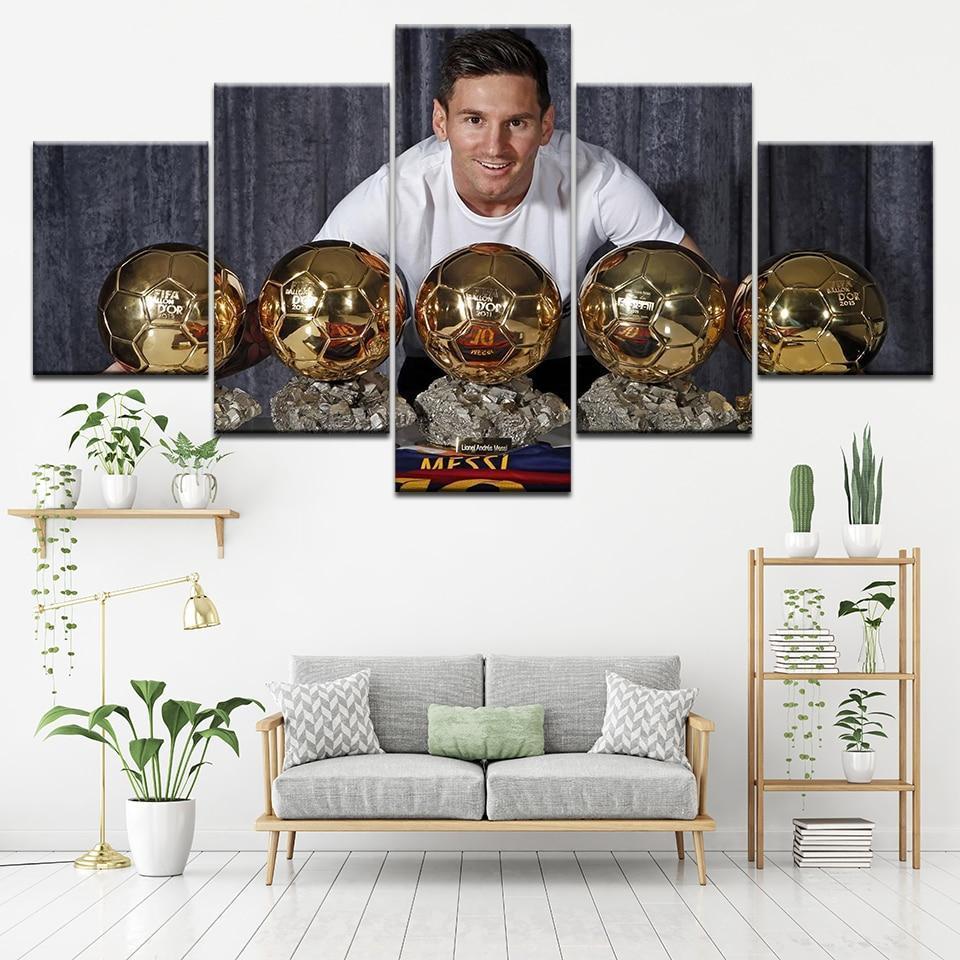 Lionel Messi 5 Golden Globe Award Soccer Canvas Wall Art