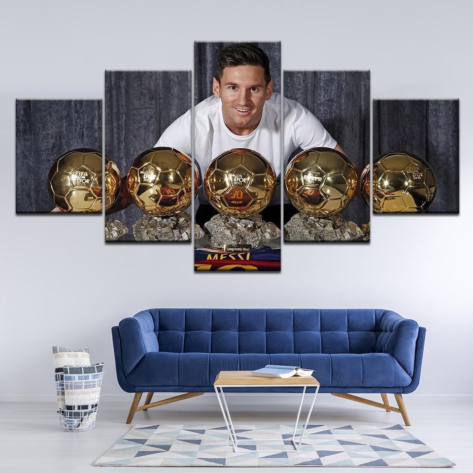 Lionel Messi 5 Golden Globe Award Soccer Canvas Wall Art