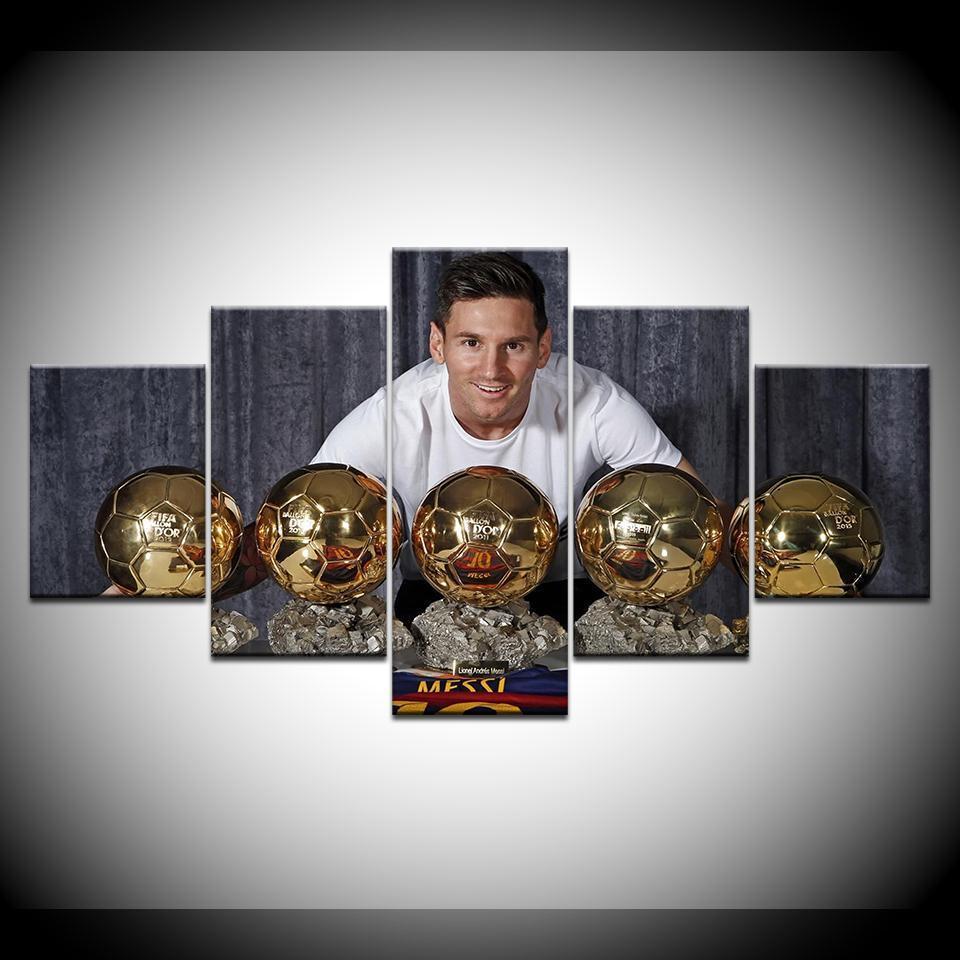 Lionel Messi 5 Golden Globe Award Soccer Canvas Wall Art