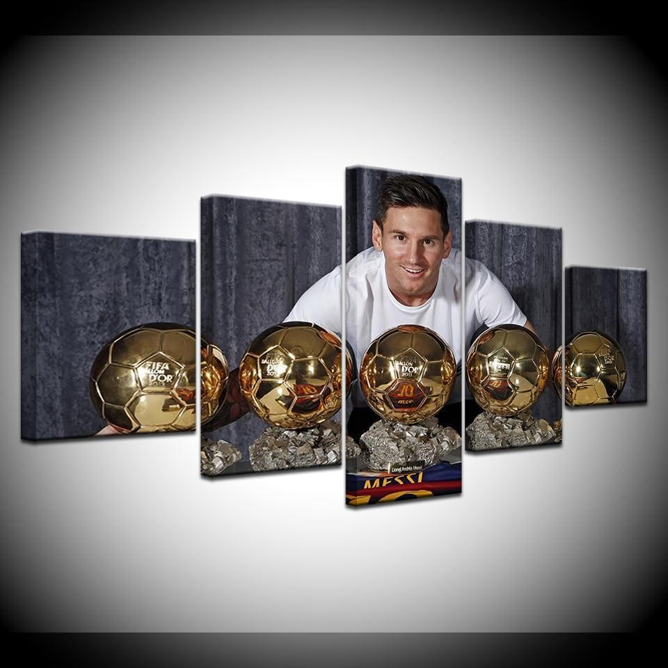 Lionel Messi 5 Golden Globe Award Soccer Canvas Wall Art