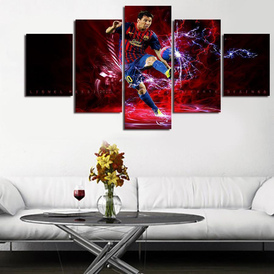Lionel Messi Thunder Logo Soccer Canvas Wall Art