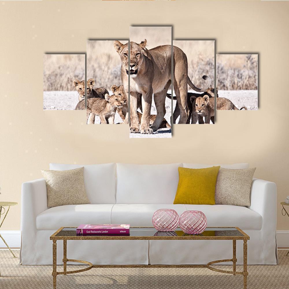 Lioness And Cubs Animal Canvas Wall Art