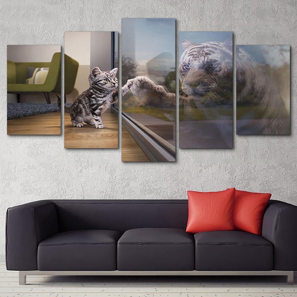 Little Cats And Tiger Animal Canvas Wall Art