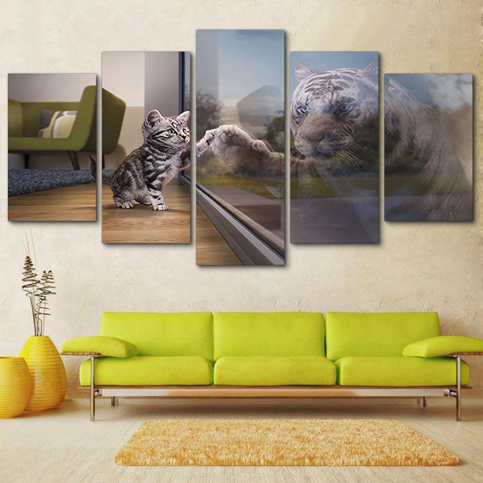 Little Cats And Tiger Animal Canvas Wall Art