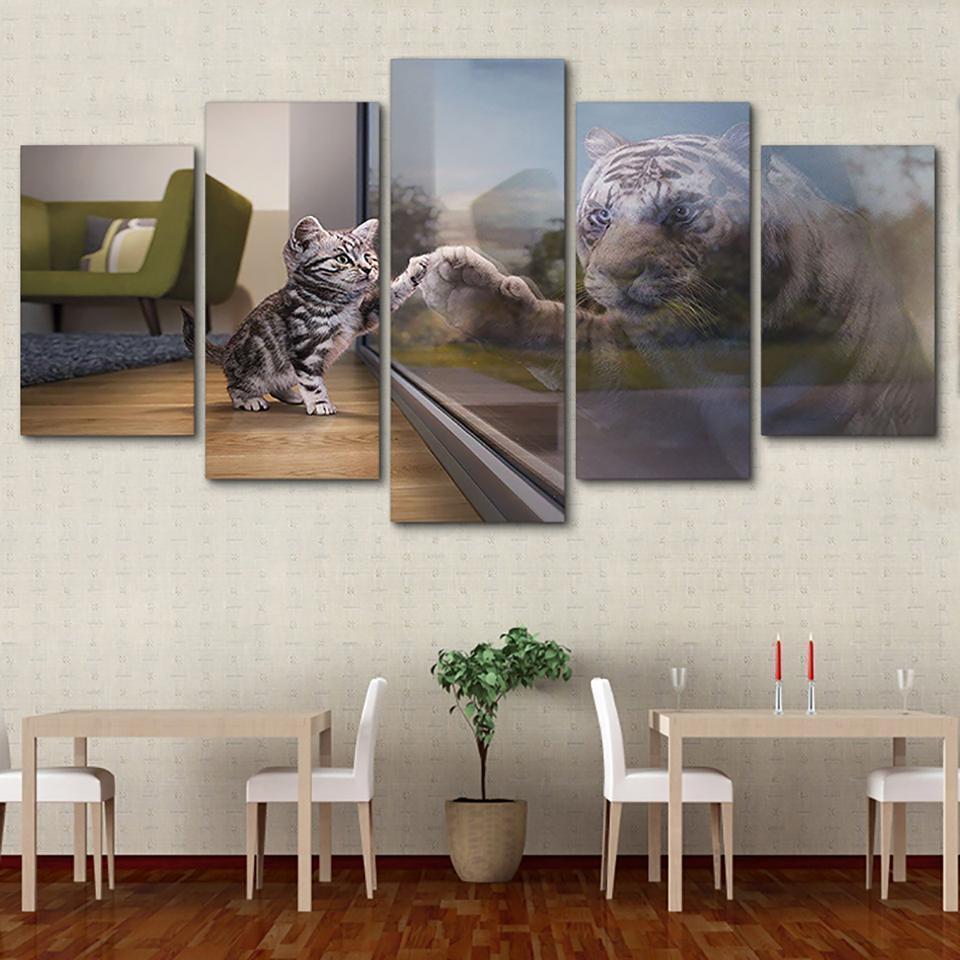 Little Cats And Tiger Animal Canvas Wall Art