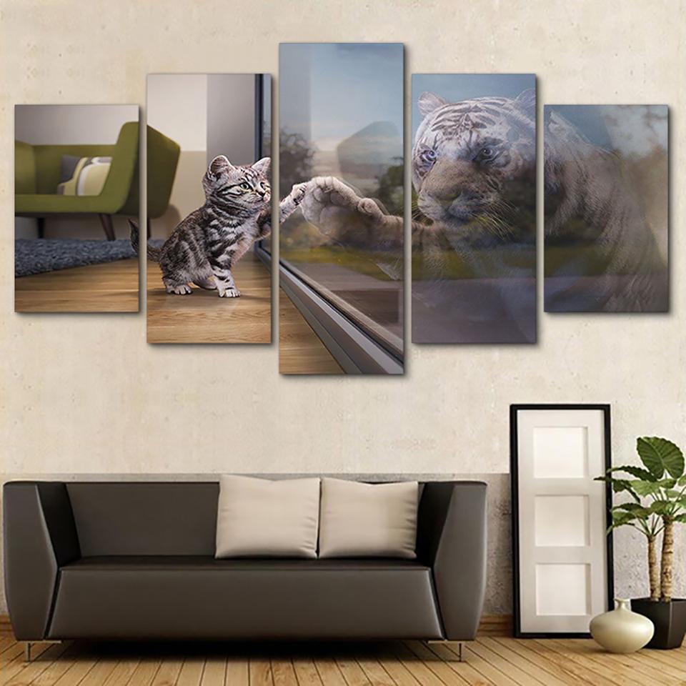 Little Cats And Tiger Animal Canvas Wall Art