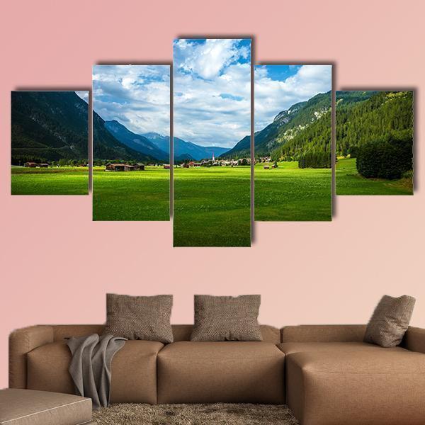 Little Village In Mountains In Austria Nature Canvas Wall Art