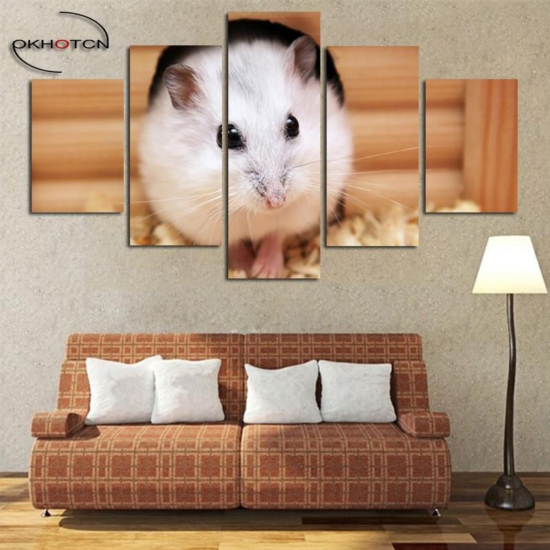 Little White Hamster Cute Pet Animal Canvas Wall Art
