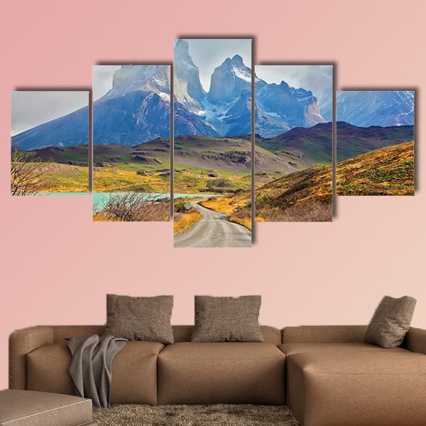 Majestic Peaks Of Los Kuernos Over Lake Pehoe Nature Canvas Wall Art