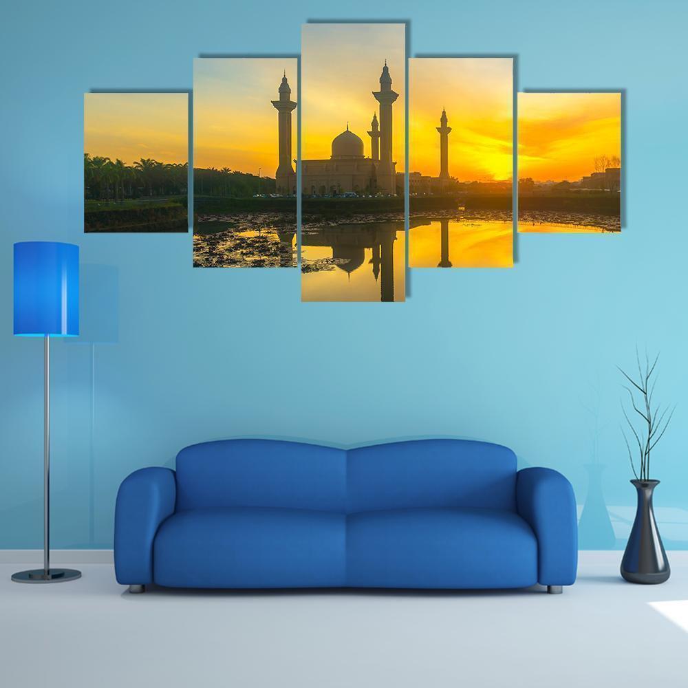 Malaysia Mosque Silhouetted At Sunrise Nature Canvas Wall Art