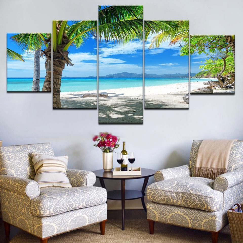 Maldives Islands Palm Tree Ocean Nature Canvas Wall Art