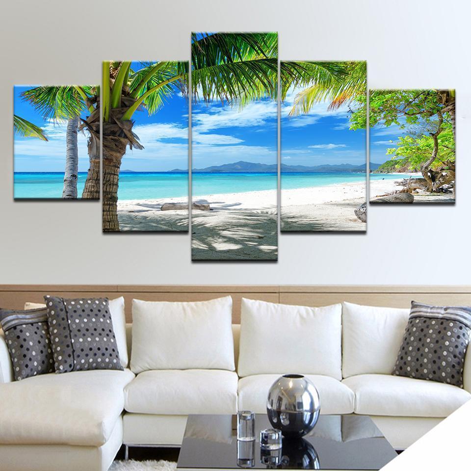 Maldives Islands Palm Tree Ocean Nature Canvas Wall Art