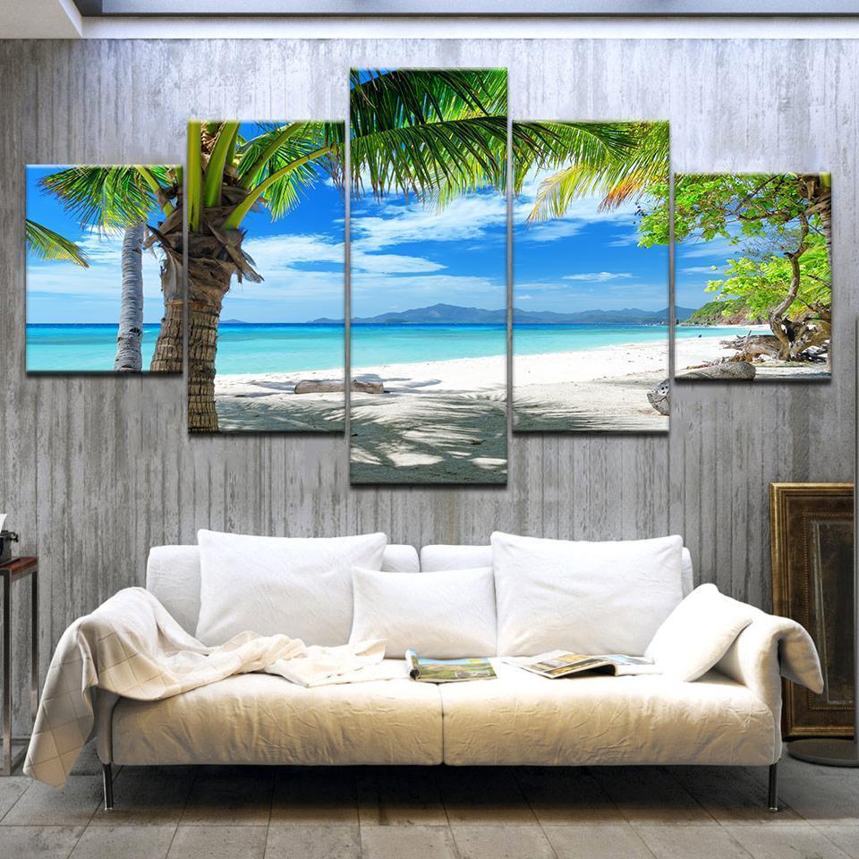 Maldives Islands Palm Tree Ocean Nature Canvas Wall Art