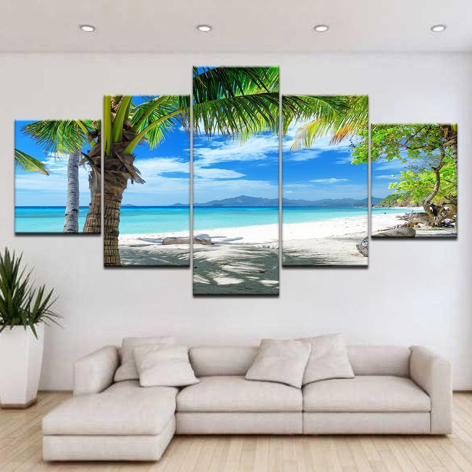 Maldives Islands Palm Tree Ocean Nature Canvas Wall Art