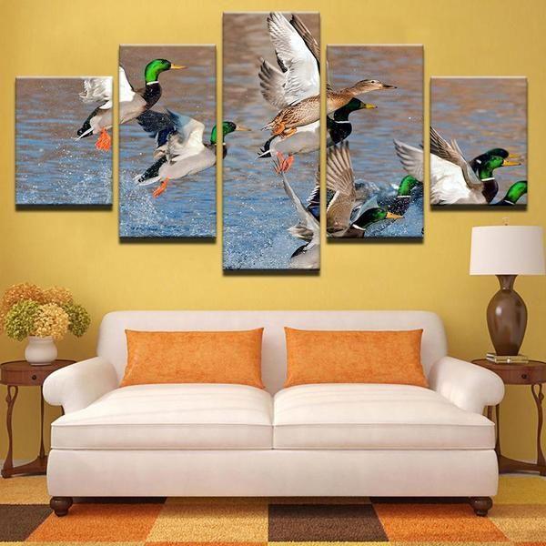 Mallard Ducks Rising From Water Animal Canvas Wall Art