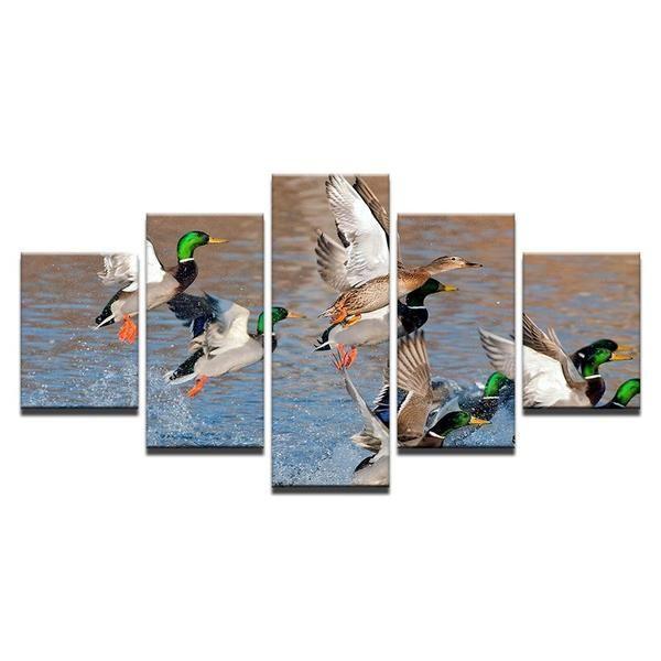 Mallard Ducks Rising From Water Animal Canvas Wall Art