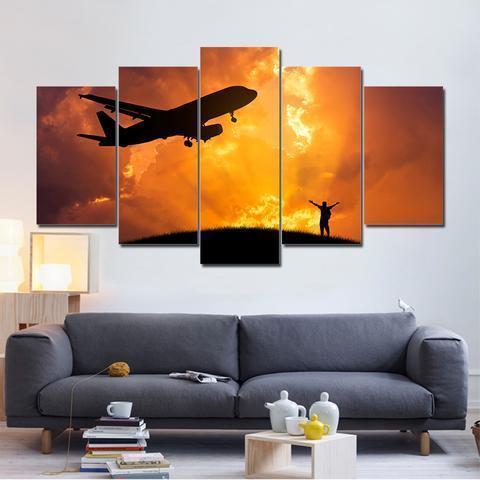 Man Reach Sky Top Airplane Canvas Wall Art
