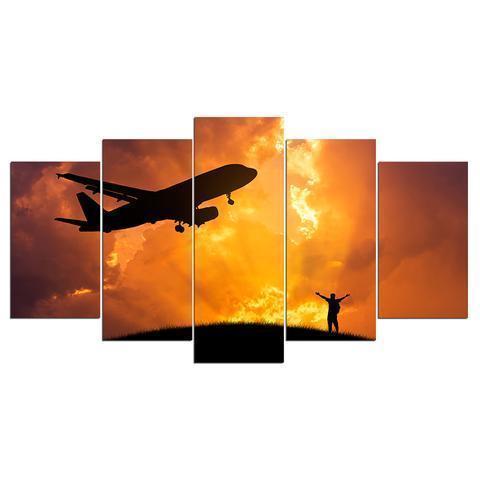 Man Reach Sky Top Airplane Canvas Wall Art
