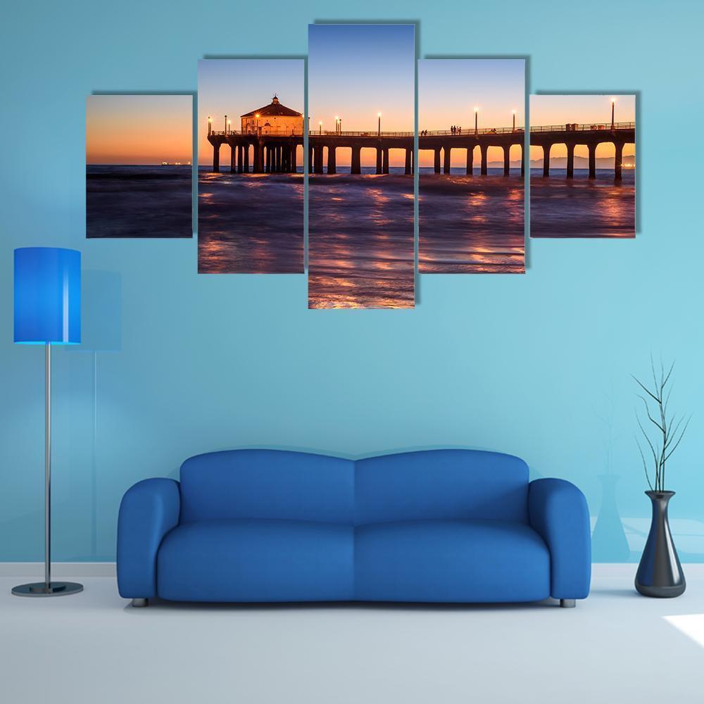 Manhattan Beach Pier At Sunset Nature Canvas Wall Art