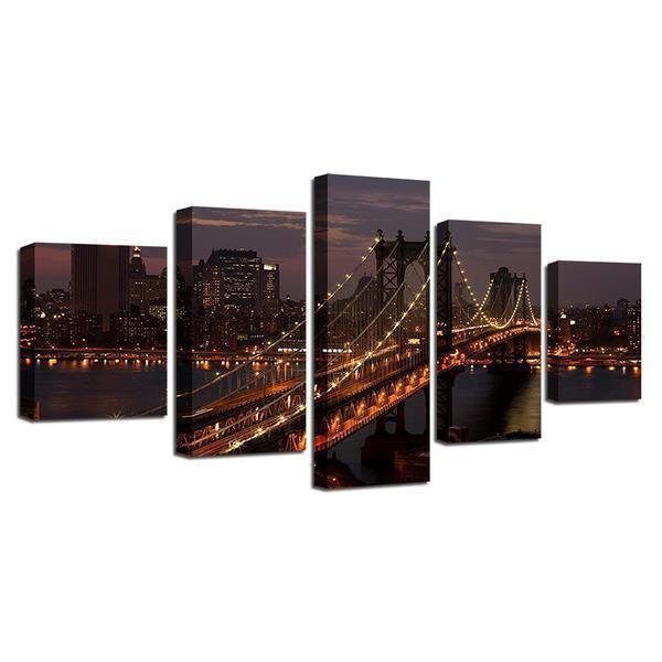 Manhattan Bridge New York City Night Cityscape Nature Canvas Wall Art