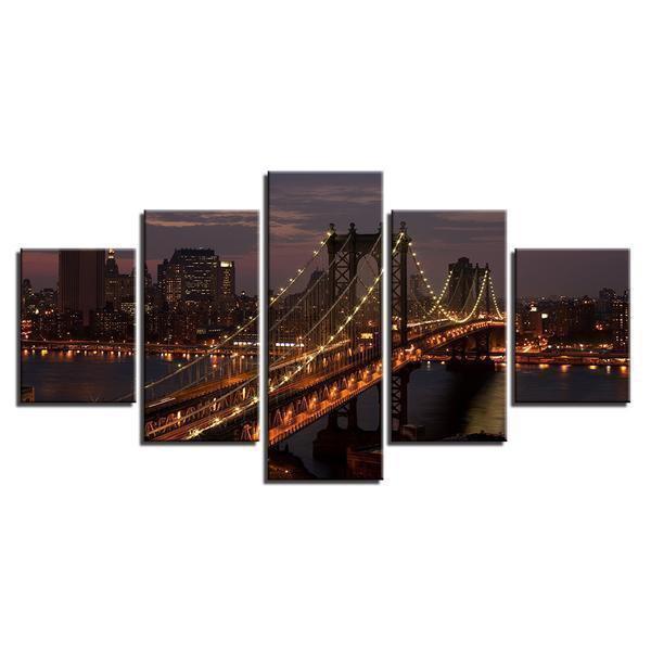 Manhattan Bridge New York City Night Cityscape Nature Canvas Wall Art