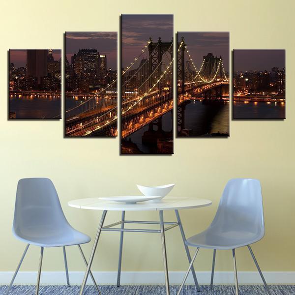 Manhattan Bridge New York City Night Cityscape Nature Canvas Wall Art