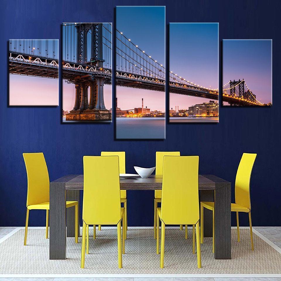 Manhattan Bridge New York City Night Nature Canvas Wall Art