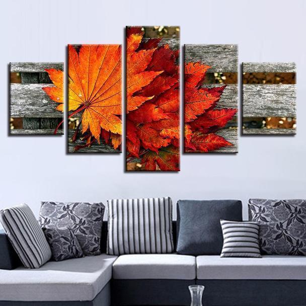 Maple Leaf In The Wooden Chair Nature Canvas Wall Art