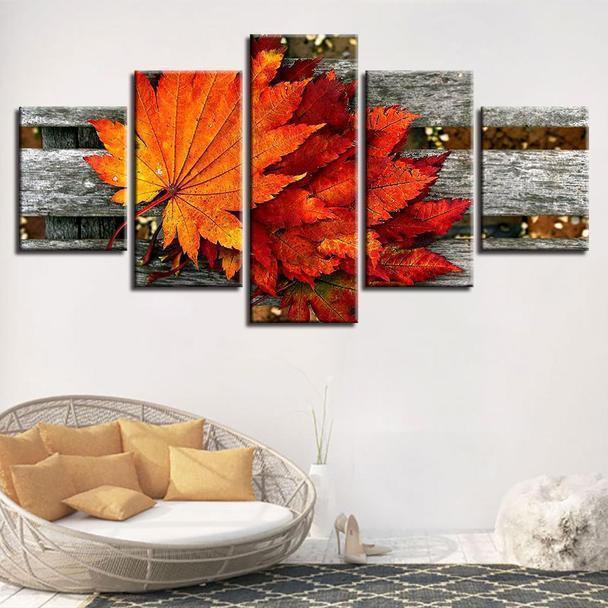 Maple Leaf In The Wooden Chair Nature Canvas Wall Art