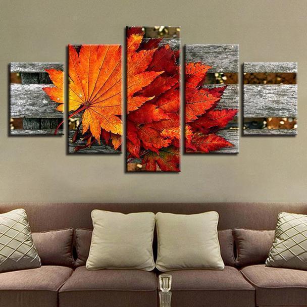 Maple Leaf In The Wooden Chair Nature Canvas Wall Art
