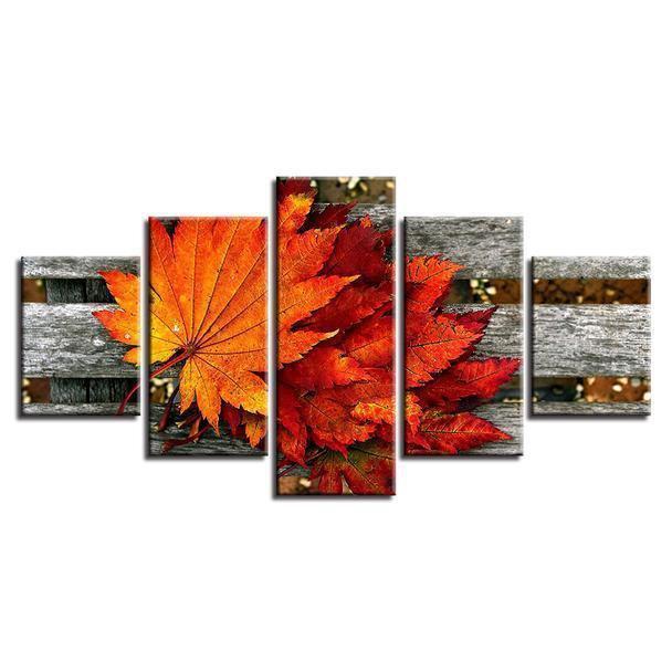 Maple Leaf In The Wooden Chair Nature Canvas Wall Art