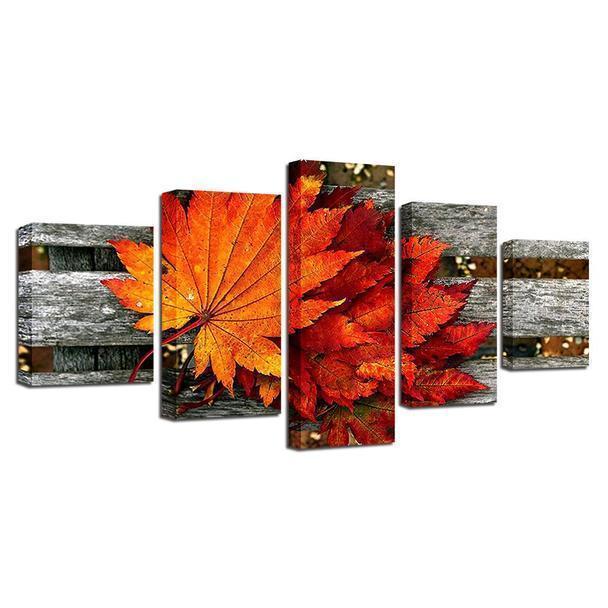 Maple Leaf In The Wooden Chair Nature Canvas Wall Art