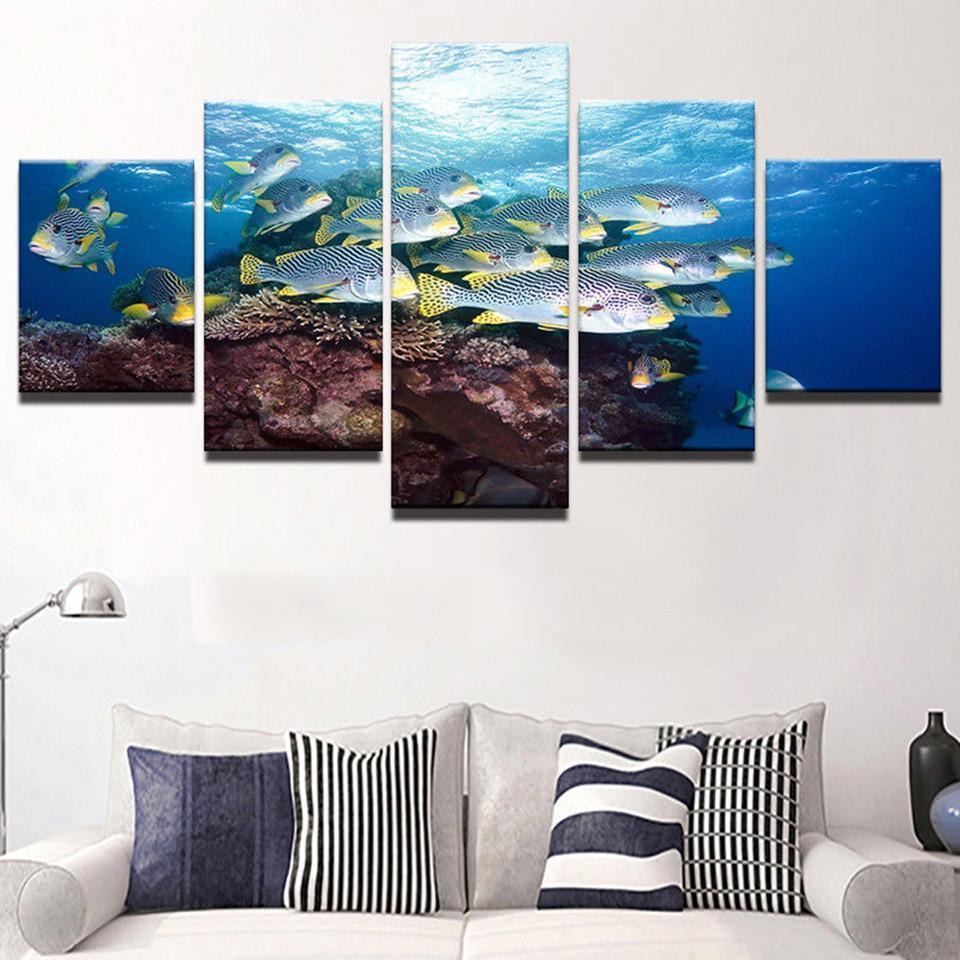Marine Shoal Of Fish Cute Animal Canvas Wall Art