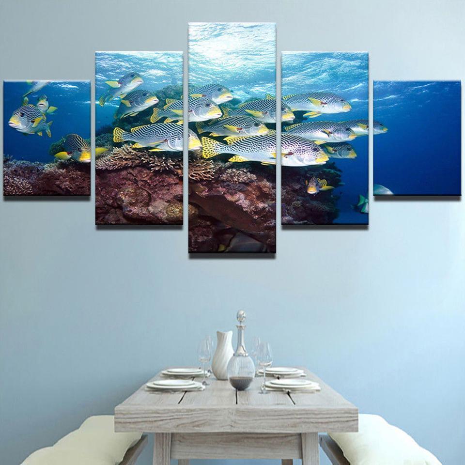 Marine Shoal Of Fish Cute Animal Canvas Wall Art