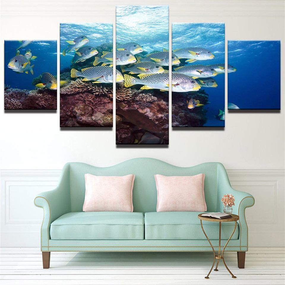 Marine Shoal Of Fish Cute Animal Canvas Wall Art