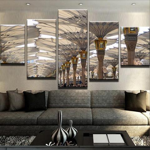 Masjid Nabawi Umbrellas Nature Canvas Wall Art
