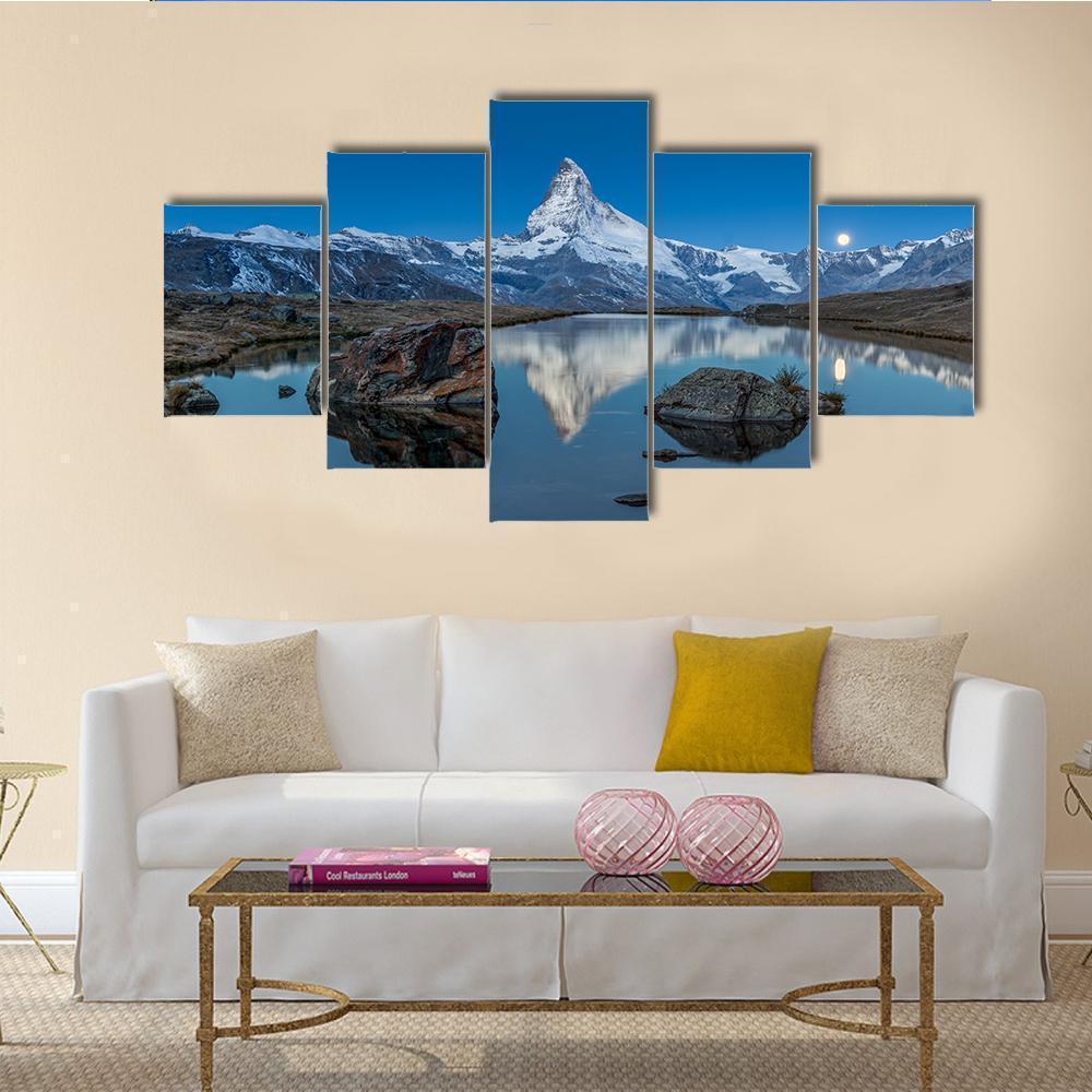 Matterhorn With Reflection In Stelli Lake Nature Canvas Wall Art