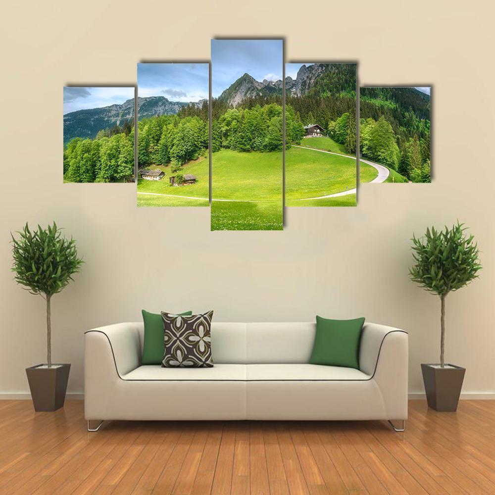 Meadow With Road In Berchtesgaden National Park Nature Canvas Wall Art