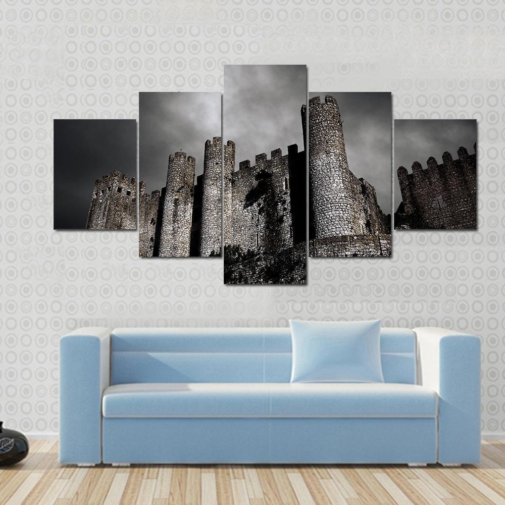 Medieval Castle At Night With Stormy Sky Nature Canvas Wall Art