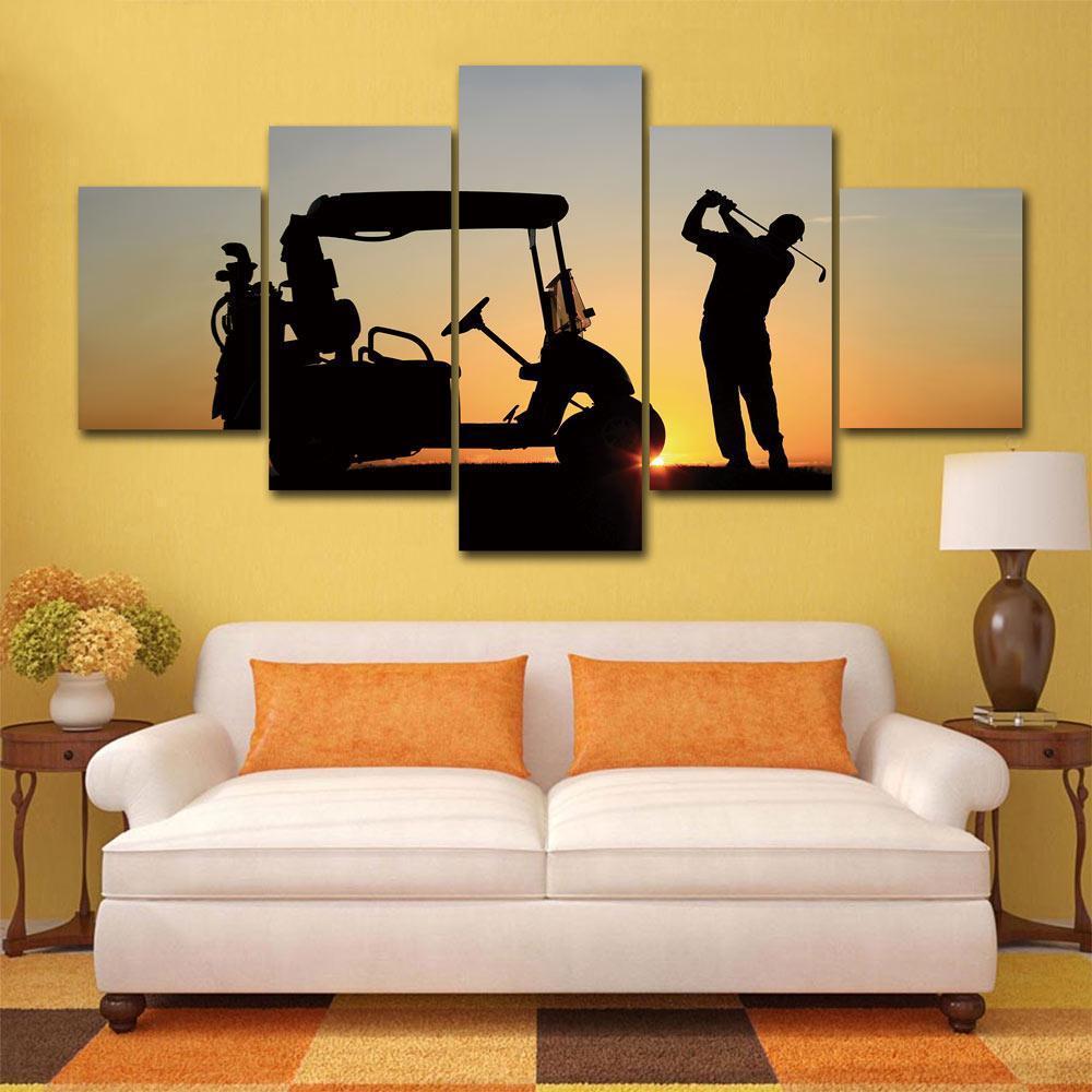 Men Golf In The Sunset Sport Canvas Wall Art