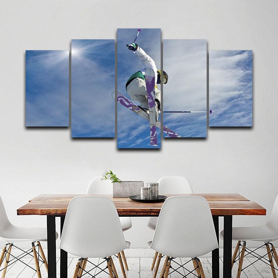 Men Sport Jump Skiing Posing Sky  Sport Canvas Wall Art