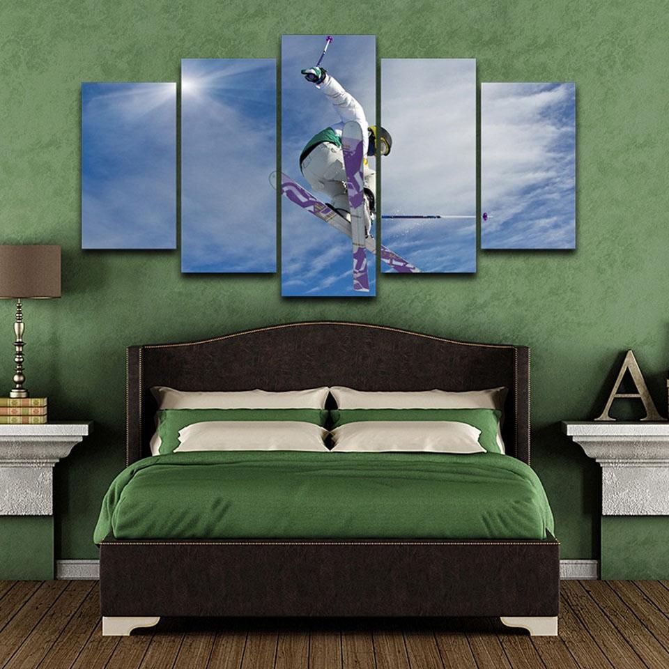 Men Sport Jump Skiing Posing Sky  Sport Canvas Wall Art