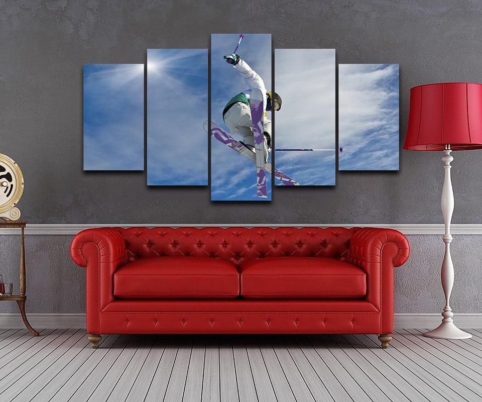 Men Sport Jump Skiing Posing Sky  Sport Canvas Wall Art